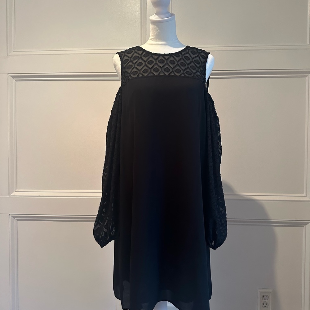 BCBGMaxAzria “Cherie” Cutout Shoulder Dress in Black | Size M